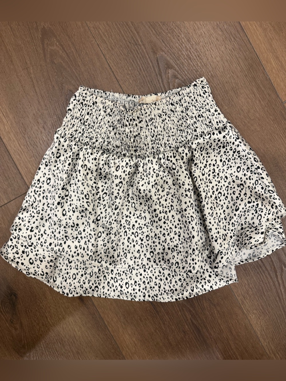 Altar'd State White & Black Leopard Smocked Mini Skirt